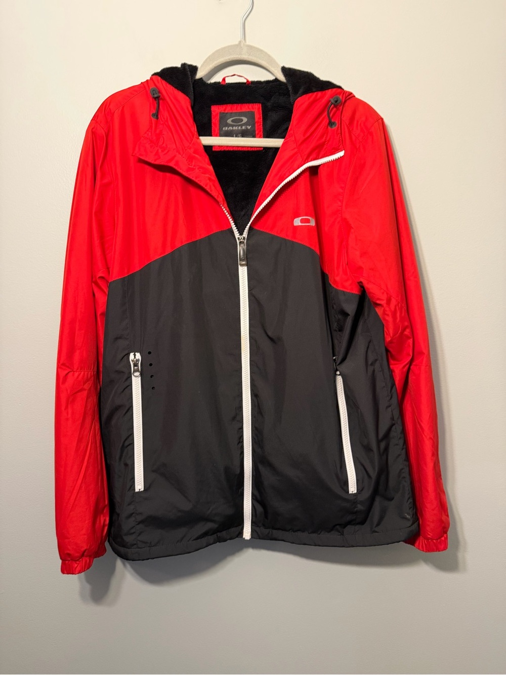 Oakley Red and Black Hooded Fleece lined Windbreaker Jacket